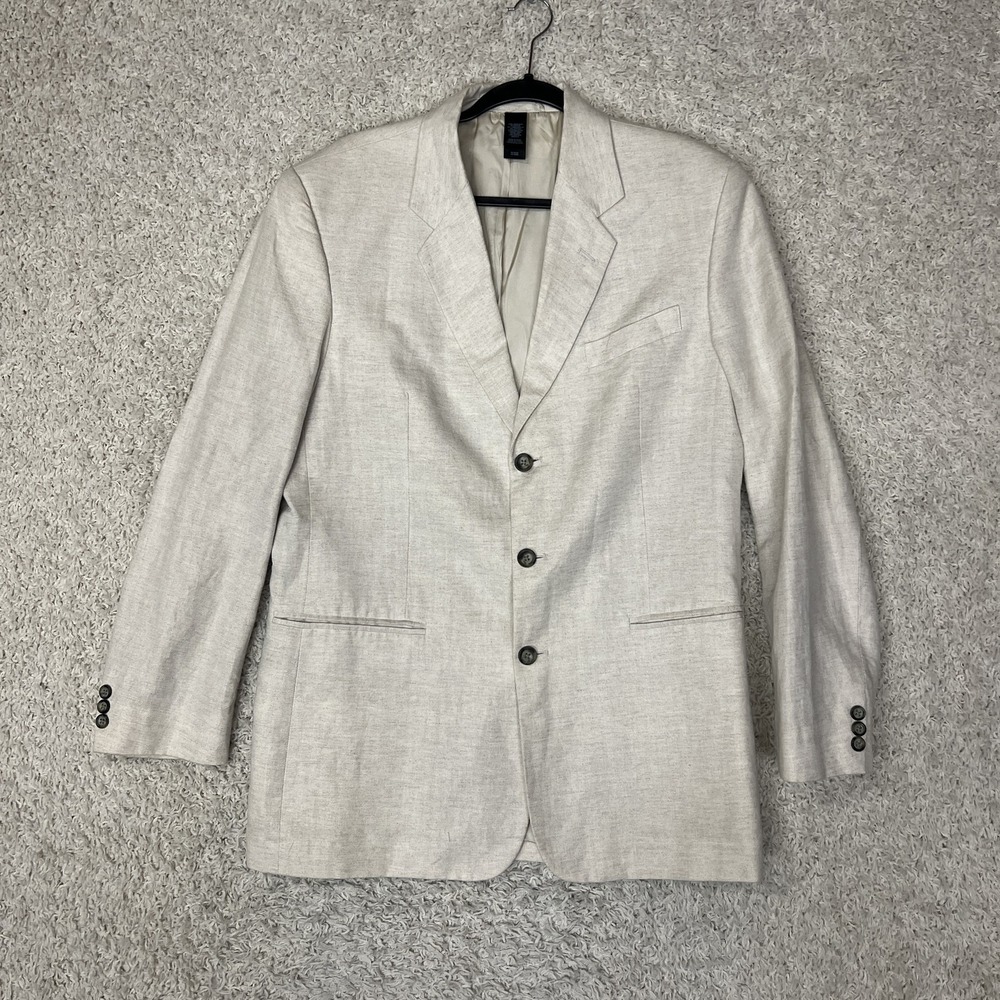 Claiborne Blazer Mens 40R Beige Linen Cotton Blend Two Button Sport Coat Jacket